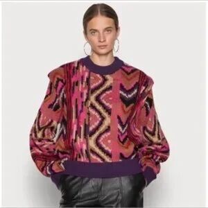 FARM Rio Stripe Patchwork Knit Sweater Small